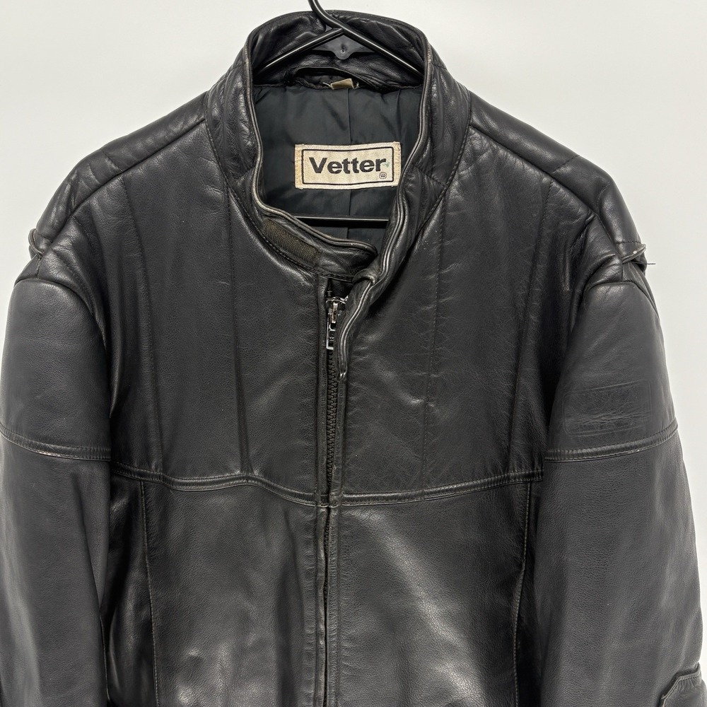 Vintage Vetter Leather Cafe Racer Jacket W  Elbow Pads & Belted Inside Retro L